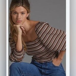 Anthropologie Smocked Puff Sleeve Top